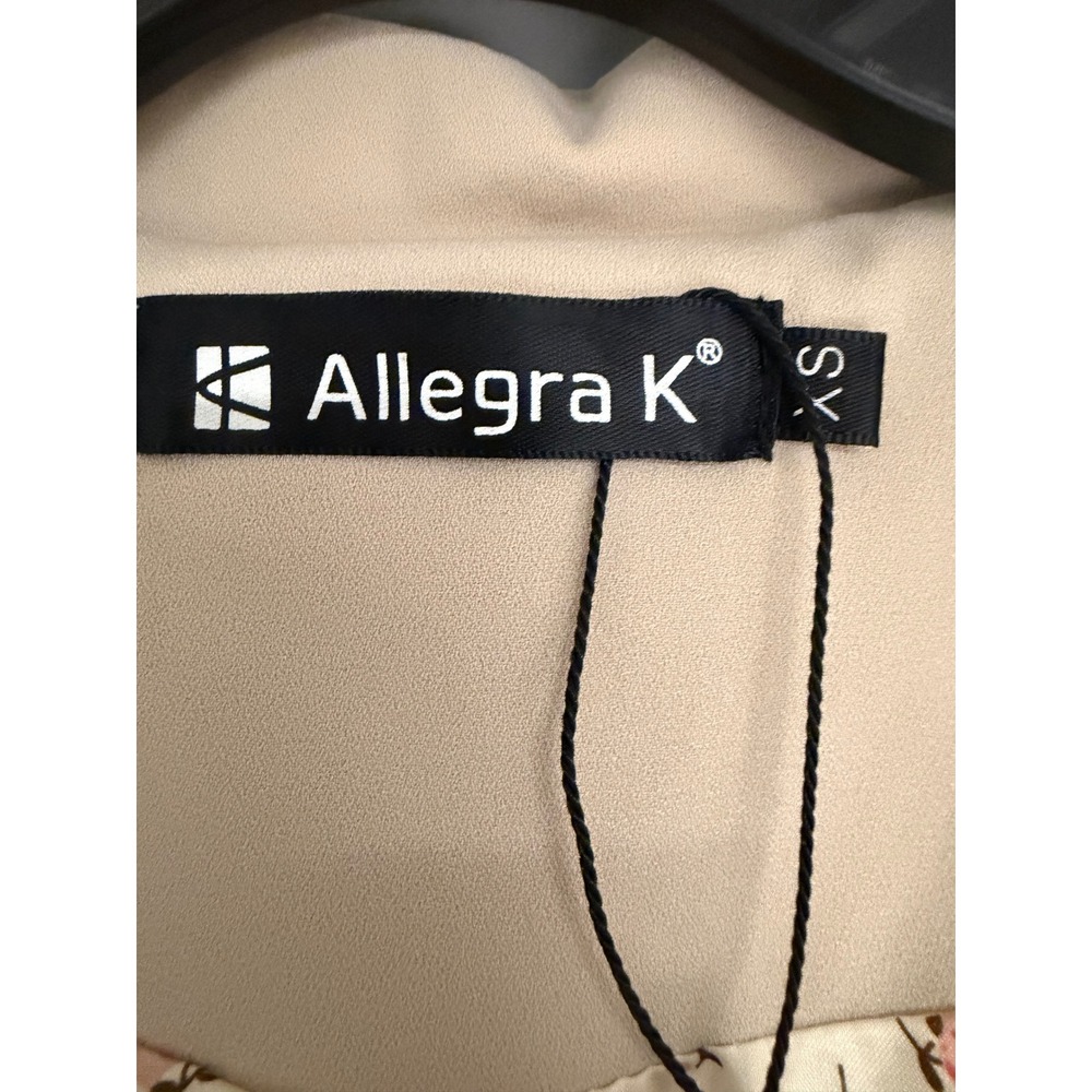 Allegra K Women Tan Blazer Black Elbow Patches Floral Lining Single Button XS - Picture 2 of 6